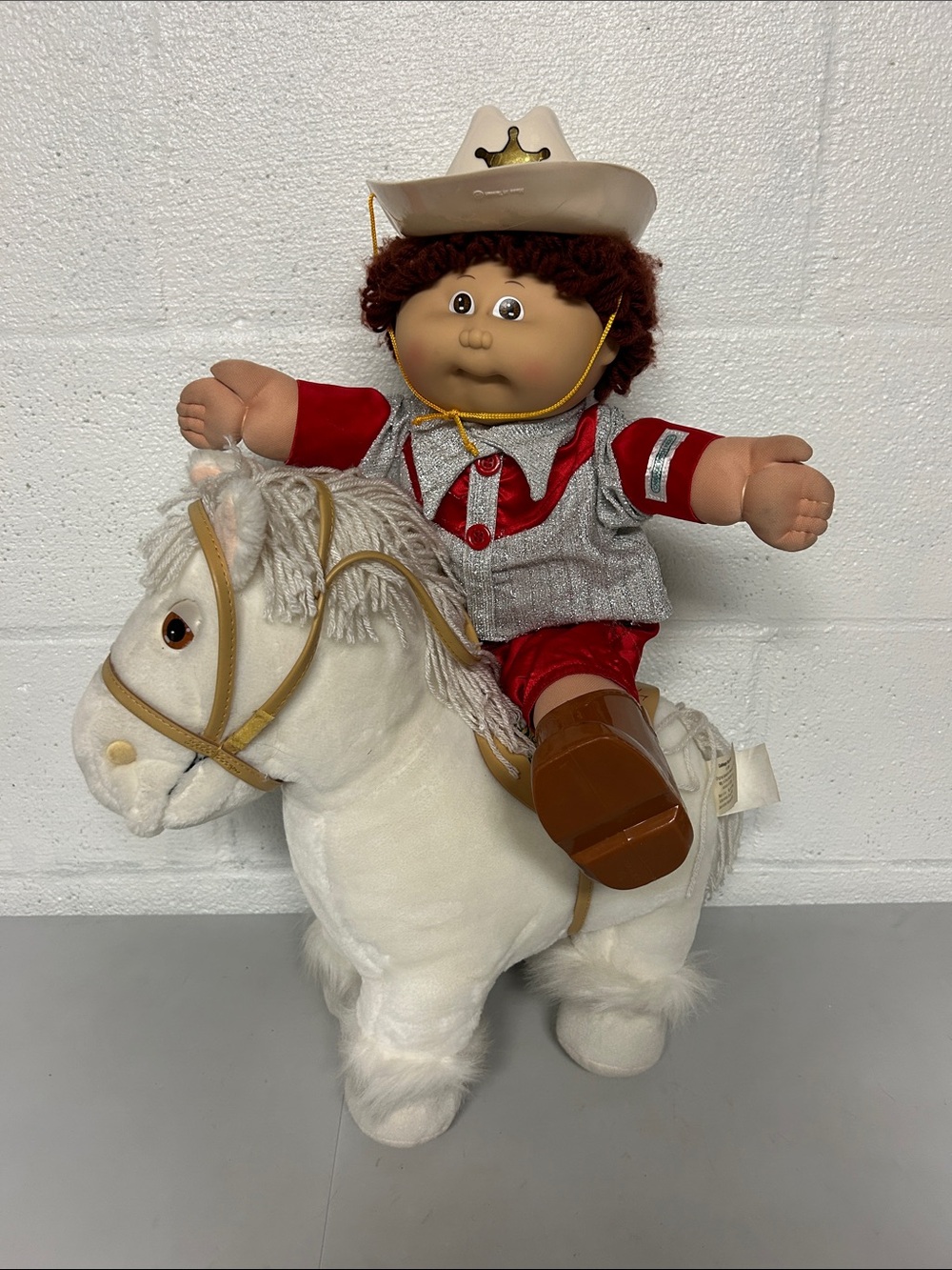 Vintage cabbage patch kid cowboy with plush horse coleco